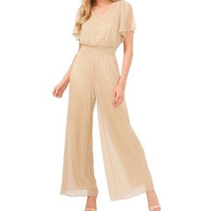 NWT MSK Petite V-Neck Smocked-Waist Jumpsuit